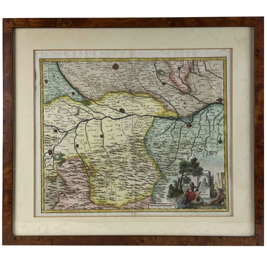 obrazek 2 Antyczny druk z mapą geograficzną terytoriów Pawii, Lodi i Piacenzy z XVIII wieku