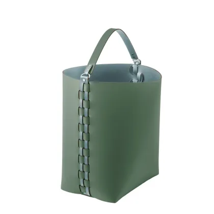 Zdjęcie Elegancki skórzany koszyk Helena 35x30xH45 cm w oryginalnym kolorze eukaliptusa