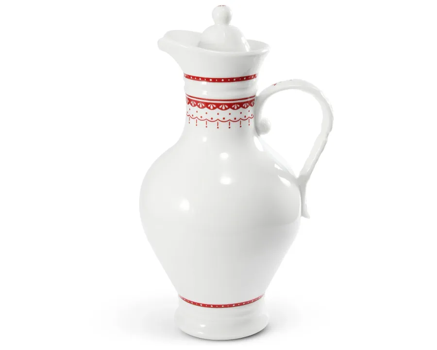obrazek 1 Stylowy dzbanek z pokrywką z porcelany z czerwonym zdobieniem - Leander