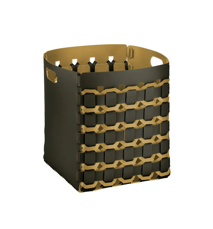 obrazek 1 Ciemnooliwkowy pastelowy kosz Geometria Octagon 35x35xH40 cm z ośmiokątnym splotem