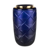 Picture Modern navy blue medium Jet Blue vase made of glass with an extensive geometric ornament in a gift box - Vista Alegre