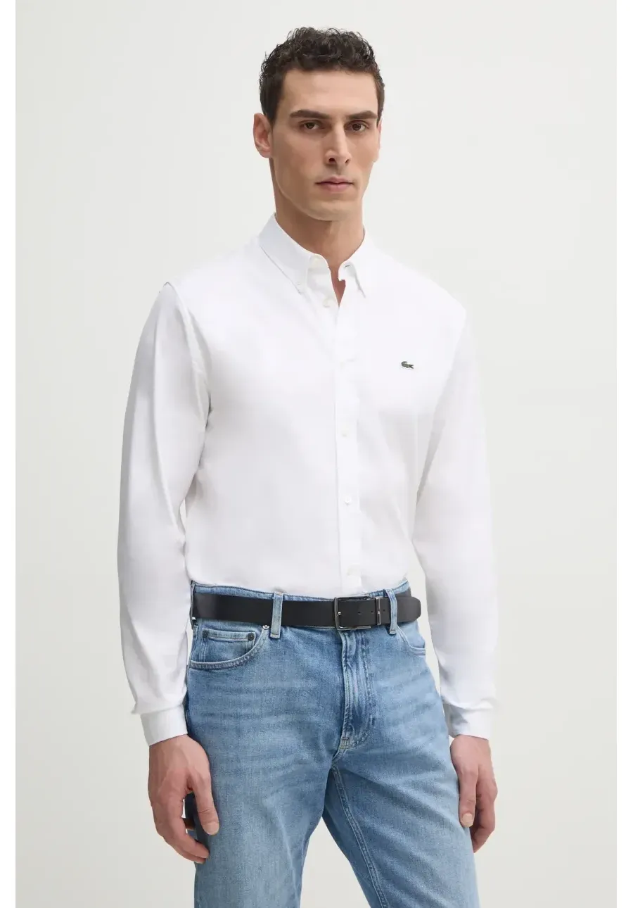 obrazek 1 Lacoste koszula bawełniana męska kolor biały regular z kołnierzykiem button-down CH2933