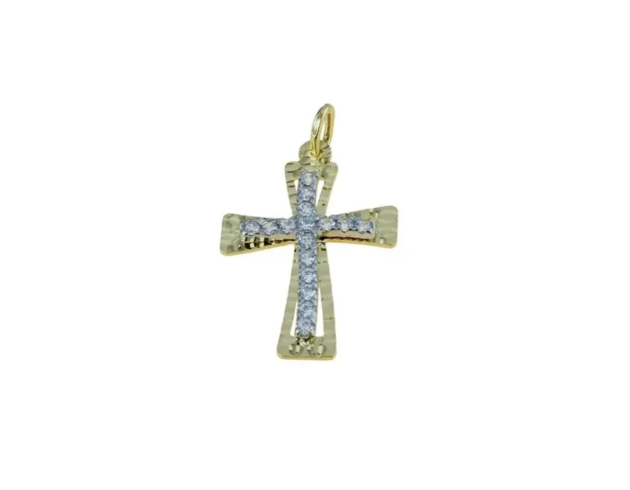 obrazek 1 Włoski cyrkoniowy krzyżyk kobiecy o wymiarach 22x17mm.