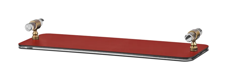 obrazek 1 Bordowa skórzana taca do łazienki Linfinito 33x10xH5 cm ze złoconymi rączkami