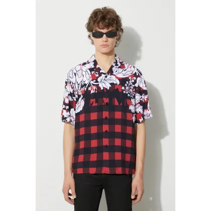 Zdjęcie Neil Barett koszula LOOSE HAWAIIAN CHECK WITH BOLTS męska kolor czerwony relaxed PBCM186.V024.1495