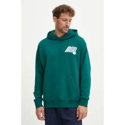 Zdjęcie New Balance bluza bawełniana męska kolor zielony z kapturem gładka MT43563MHN