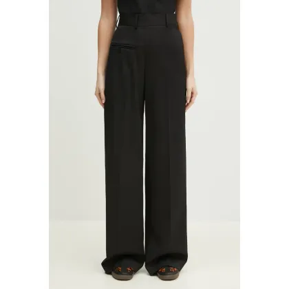 Zdjęcie MM6 Maison Margiela spodnie z domieszką wełny damskie kolor czarny proste high waist S52KA0516