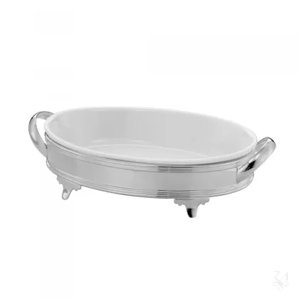 Picture Inglese oval baking plate holder, silver plated - Zaramella Argenti
