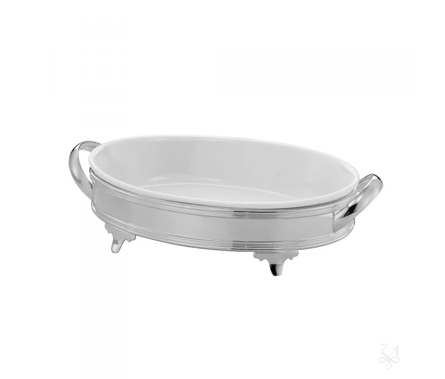 picture 1 Inglese oval baking plate holder, silver plated - Zaramella Argenti