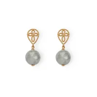 Picture Unique 18-carat rose gold silver-plated gray quartz earrings