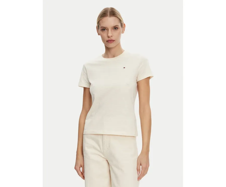 obrazek 1 Tommy Hilfiger T-Shirt Slub WW0WW44433 Beżowy Slim Fit