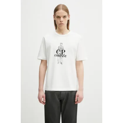 Zdjęcie C.P. Company t-shirt bawełniany męski kolor biały z aplikacją 18CMTS288A006057O