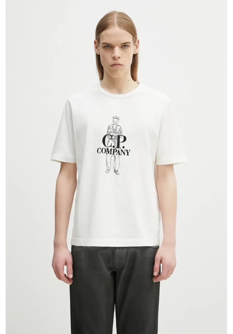 obrazek 1 C.P. Company t-shirt bawełniany męski kolor biały z aplikacją 18CMTS288A006057O