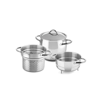 Zdjęcie Włoski garnek do makaronu z wkładem do gotowania warzyw na parze ze stali nierdzewnej