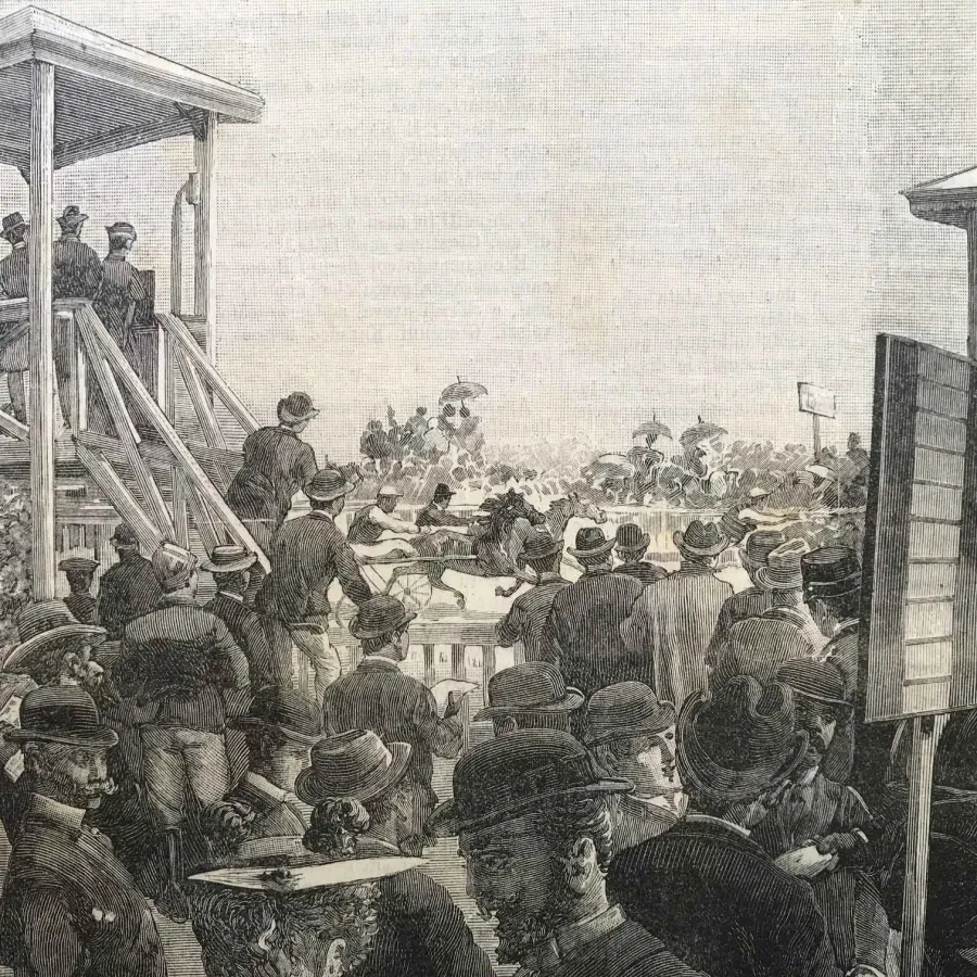 obrazek 3 Antyczna grafika przedstawiająca wyścigi konne na kłusie mediolańskim w 1896 r.
