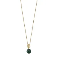 Picture Necklace 18K Gold Plated Silver White Cubic Zircons Cracked Green Agate
