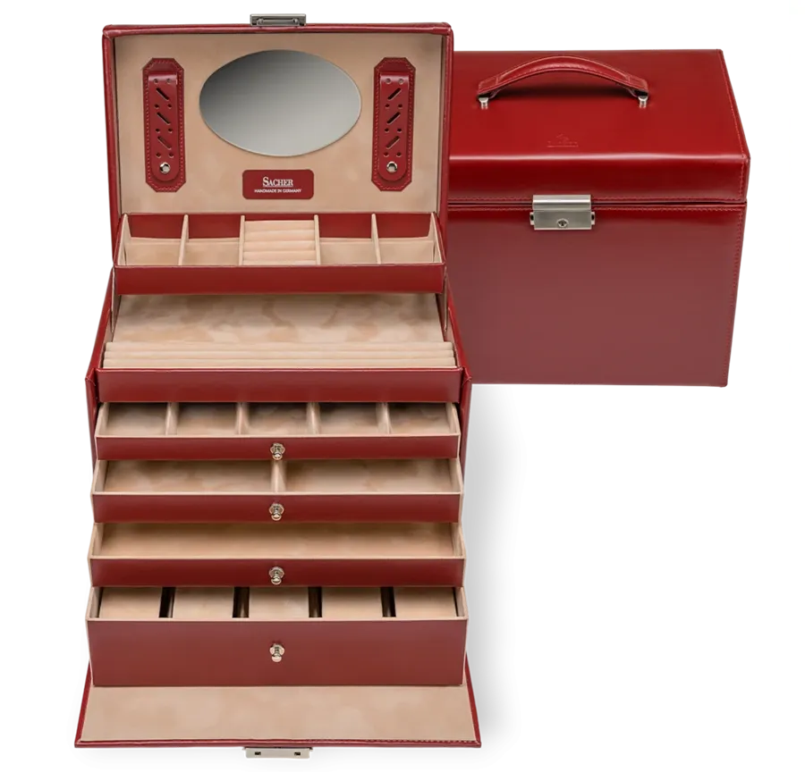 obrazek 5 Kuferek na biżuterię Nancy Amadora ze skóry naturalnej - kolor czerwony