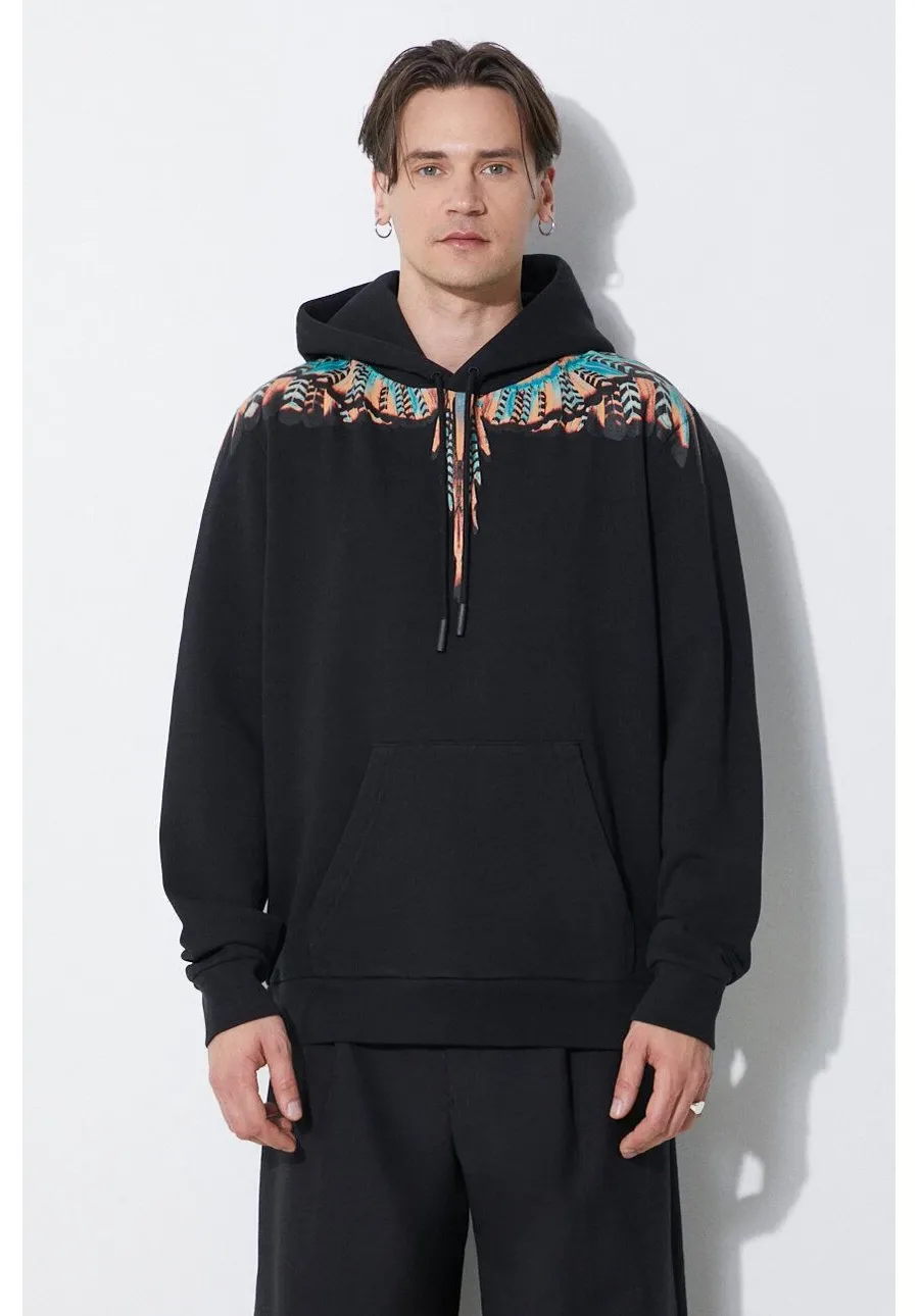 obrazek 1 Marcelo Burlon bluza bawełniana Grizzly Wings Regular Hoodie męska kolor czarny z kapturem z nadrukiem CMBB007S24FLE0021020