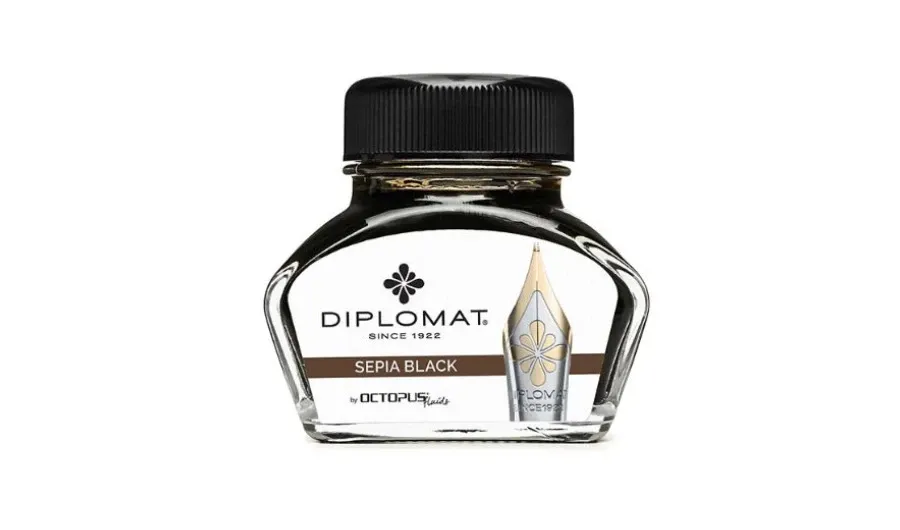 obrazek 1 Atrament do piór wiecznych Diplomat w kałamarzu - czarny sepia, 30 ml