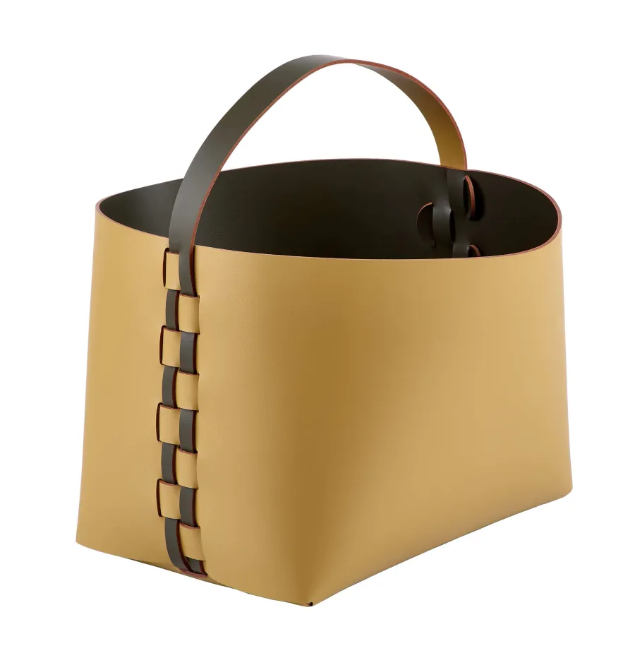 obrazek 1 Skórzany kosz Helena z rączką 35x30xH26 cm w oryginalnym musztardowym kolorze