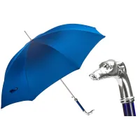 Picture Stylish blue men's umbrella with a handle in the shape of a greyhound's head - Pasotti