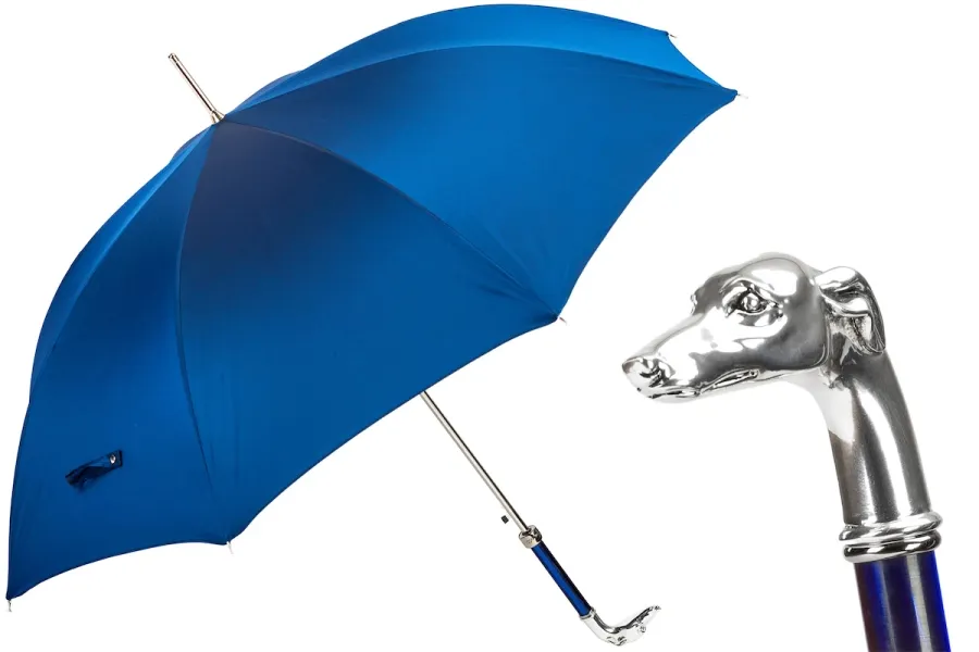 obrazek 1 Stylowy niebieski parasol męski z rączką w kształcie głowy charta - Pasotti