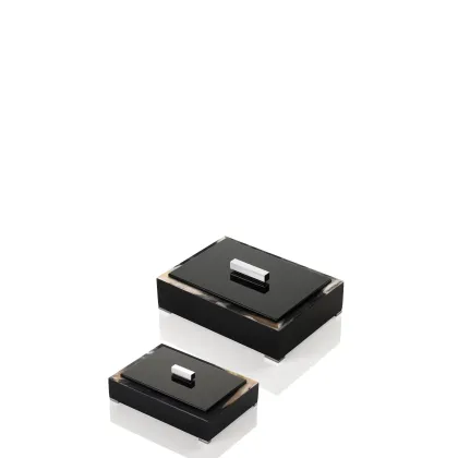 Zdjęcie Wyjątkowe prostokątne pudełko z ciemnego rogu i drewna z lakierowanym czarnym połyskiem - Arcahorn