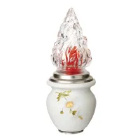 Zdjęcie Biała lampa porcelanowa ozdobiona stokrotkami na nagrobki