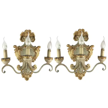 Zdjęcie Para antycznych kinkietów - złoto, kość słoniowa