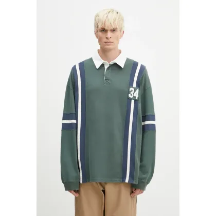 Zdjęcie AMBUSH bluza bawełniana Striped Rugby Shirt męska kolor zielony z aplikacją BMGC002F24JER0015245
