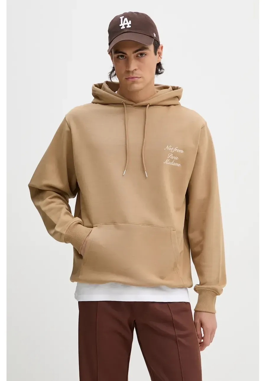 obrazek 1 Drôle de Monsieur bluza bawełniana Le Hoodie Slogan Calligraphy męska kolor brązowy z kapturem z aplikacją E.HO168.CO127.IBN Le Hoodie Slogan Calligra