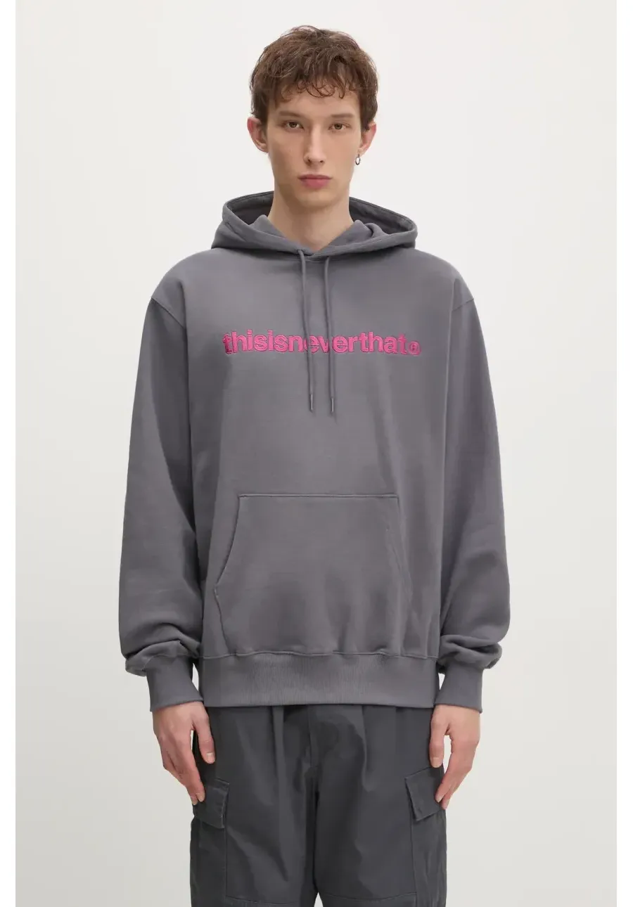 obrazek 1 thisisneverthat bluza bawełniana T-Logo Hoodie męska kolor szary z kapturem z aplikacją TN243TSWHO01