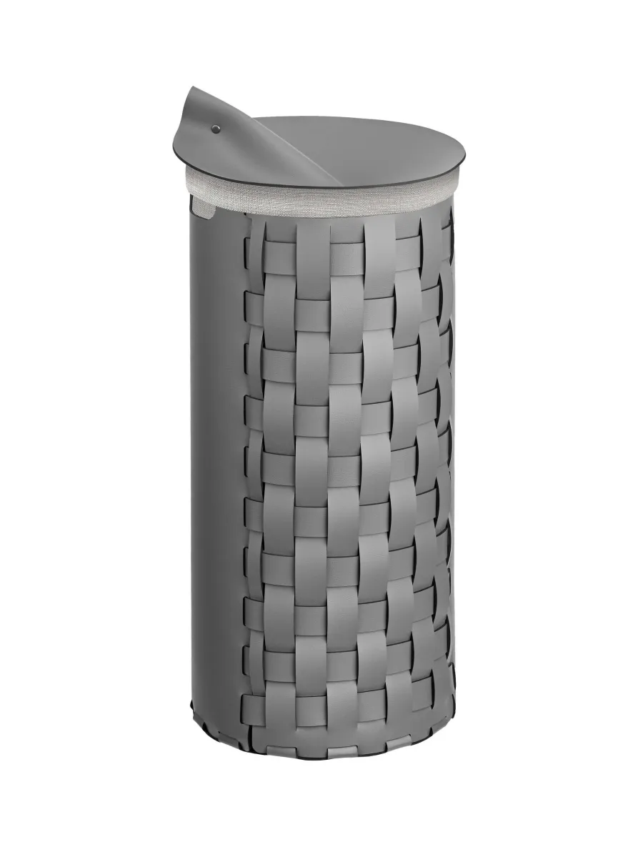 obrazek 2 Wyjątkowy szary kosz Bottega Ø33xH68 cm z naturalnej skóry