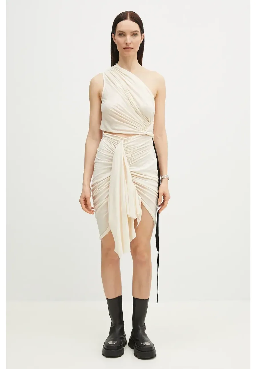 obrazek 1 Rick Owens DRKSHDW sukienka bawełniana Fog kolor beżowy mini dopasowana DS01E3500.BHN