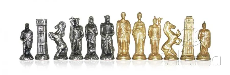 obrazek 3 Wyjątkowy zestaw szachowy z metalowymi figurami rzymian i barbarzyńców