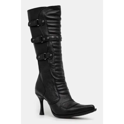 Zdjęcie VETEMENTS kozaki skórzane Biker Boots damskie kolor czarny na szpilce WA66BO110B