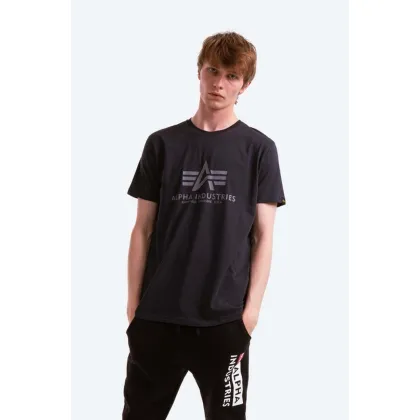 Zdjęcie Alpha Industries t-shirt bawełniany Basic T-Shirt kolor granatowy z nadrukiem 100501.07