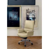 Picture Exclusive leather office armchair with a base on wheels - Mascheroni