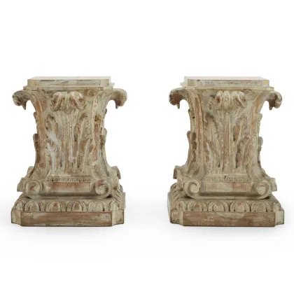 Picture Pair of carved acanthus leaf capitals Florence 1900