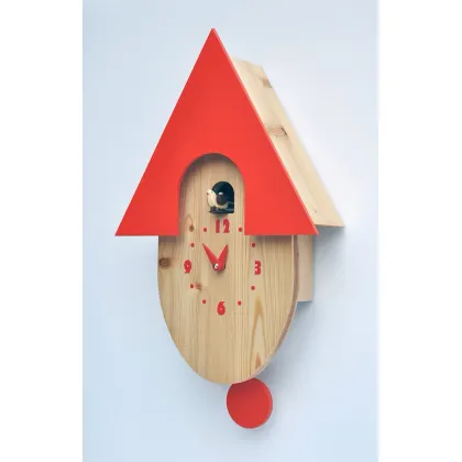 Picture Cuckoo clock made of solid larch and red lacquered roof