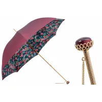 Zdjęcie Stylowy bordowy parasol damski zdobiony pięknym motywem kwiatów - Pasotti