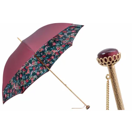Zdjęcie Stylowy bordowy parasol damski zdobiony pięknym motywem kwiatów - Pasotti