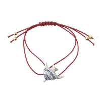 Picture Artistic bracelet Silver 925, white and blue zircons, cotton lace