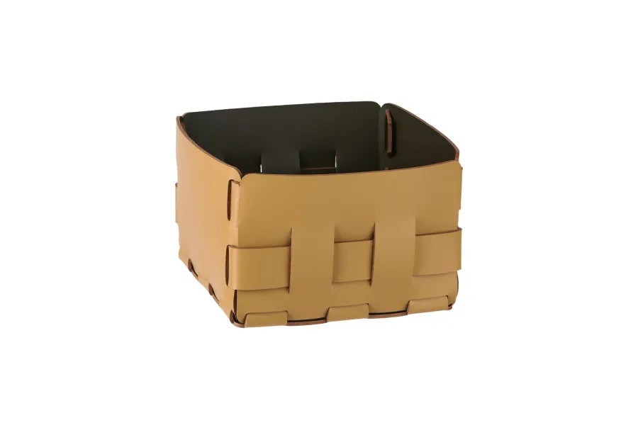 obrazek 4 Skórzany pleciony kosz Bottega 19x19xH13 cm w kolorze musztardowym