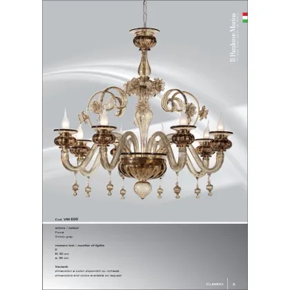 Zdjęcie Stylowy żyrandol w kolorze przydymionym z ośmioma światłami - Il Paralume Marina