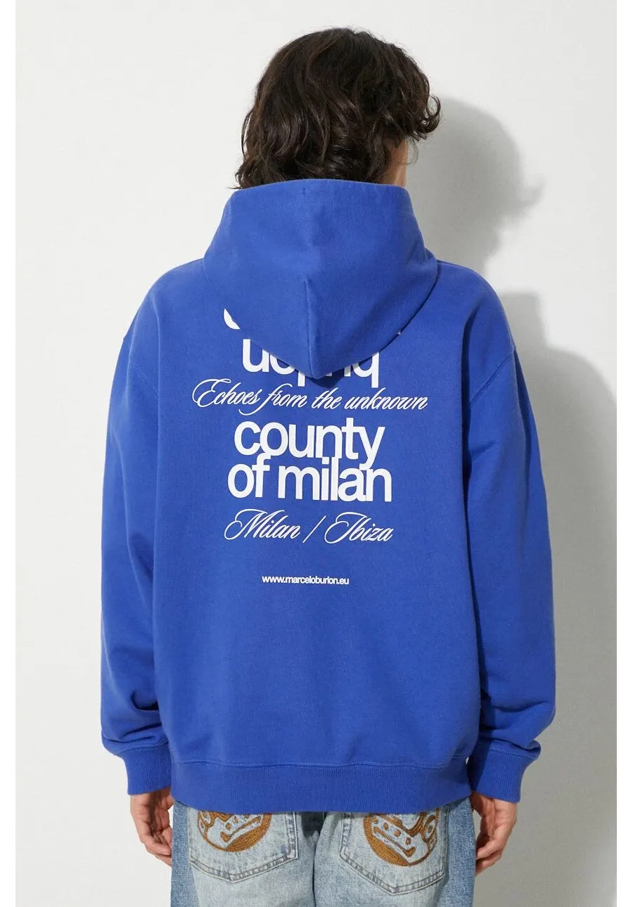 obrazek 1 Marcelo Burlon bluza MBCM Slogan Comfort Hoodie męska kolor niebieski z kapturem z nadrukiem CMBB106F24FLE0064501
