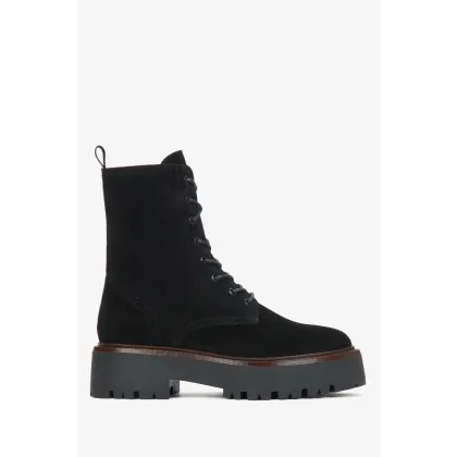 Zdjęcie Estro: Czarne botki damskie z włoskiego weluru naturalnego