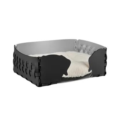 Zdjęcie Czarne skórzane legowisko dla psa 35x20xH15 cm zdobione motywem psich głów