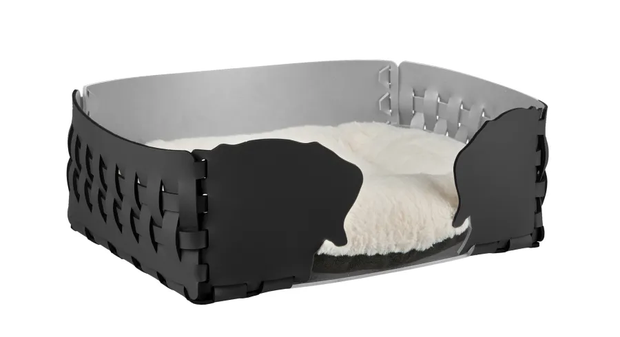 obrazek 1 Czarne skórzane legowisko dla psa 35x20xH15 cm zdobione motywem psich głów