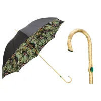 Picture Original black women's umbrella with a beautiful leaf motif - Pasotti